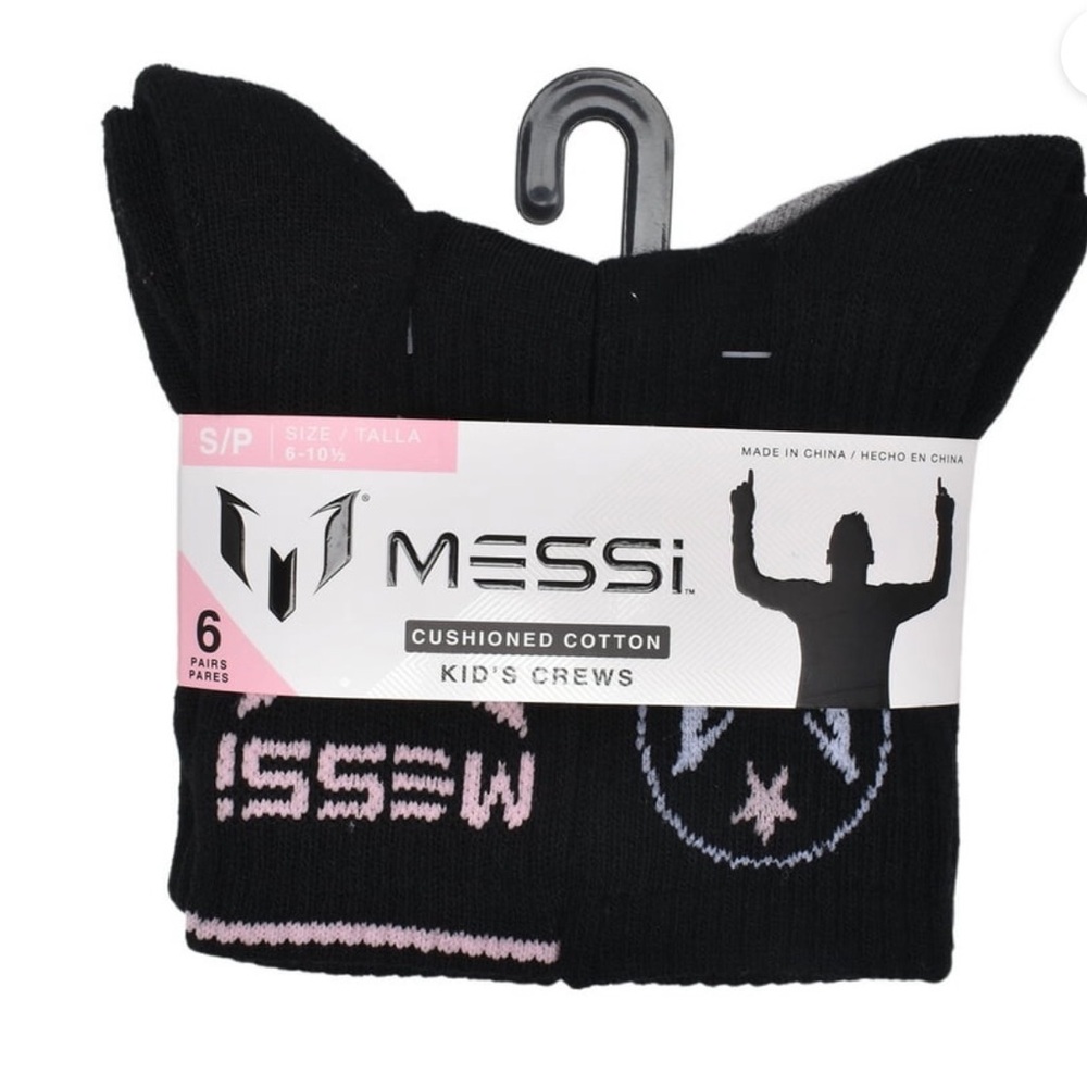 Messi boy’s Cushioned Crew Socks - Black (6 Pairs)
